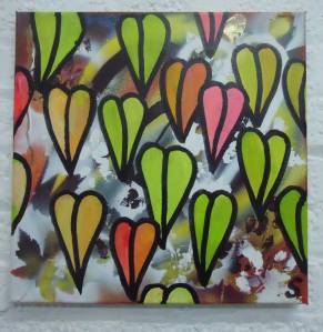 Feb 15th 2014 - New layers, new growth.    40cm x 40cm acrylic, spray paint, marker on canvas (Sean Worrall)