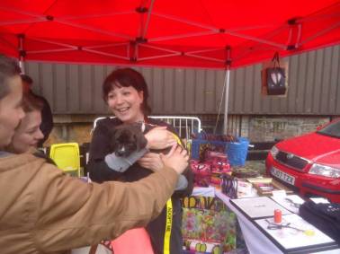 Emma Harvey and Velma the pup (Art Car Boot Fair 2015)